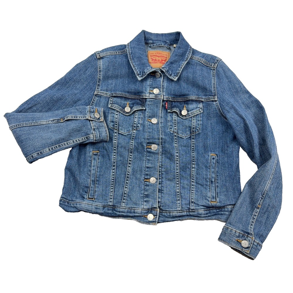 Levis Denim Jacket Women XL Blue Jean Med Wash Trucker Retro Faded